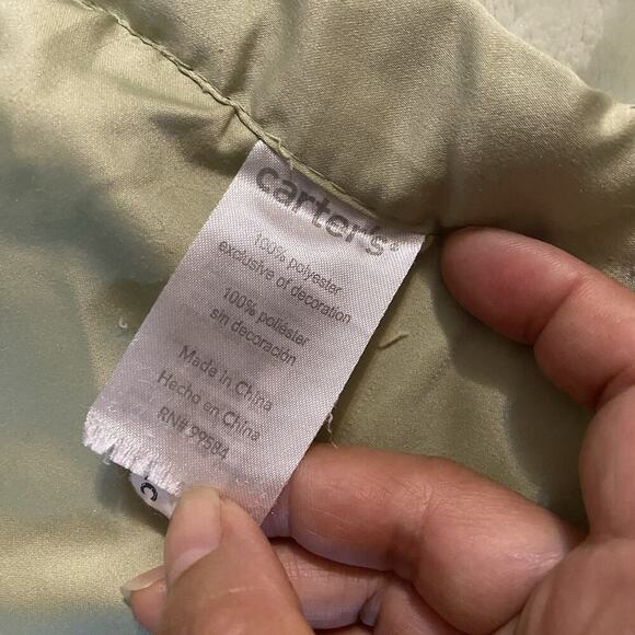 VTG Carter Baby Crib Blanket Frog Green Striped Soft Fleece Satin Trim 38x29.5” - Picture 6 of 7